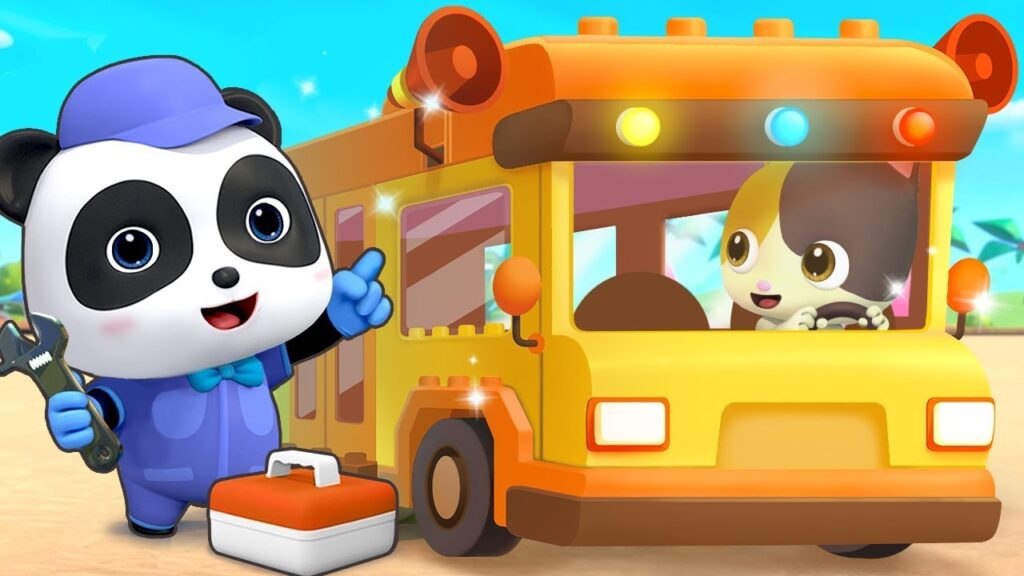 Baby Panda Pretend Play Driving Bus Lyrics - BabyBus - Kids Stories