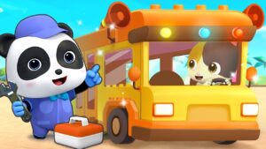 Baby Panda Pretend Play Driving Bus Lyrics - BabyBus - Kids Stories